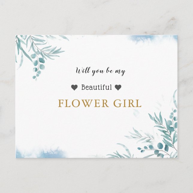 Dusty Blue Greenery Eucalyptus Blätter Flower Girl Einladungspostkarte (Vorderseite)
