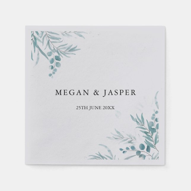 Dusty Blue Greenery Eucalyptus Blätter Wedding Nic Serviette (Vorderseite)