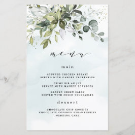Dusty Blue Greenery Floral Boho Wedding Menu Cards