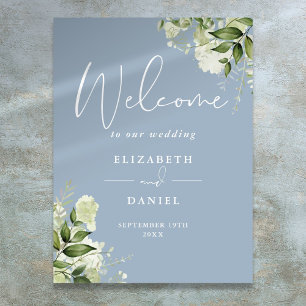 Dusty Blue Greenery Floral Mariage Affiche de bien