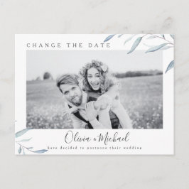 Dusty Blue Greenery Foto ändern das Datum Postkarte