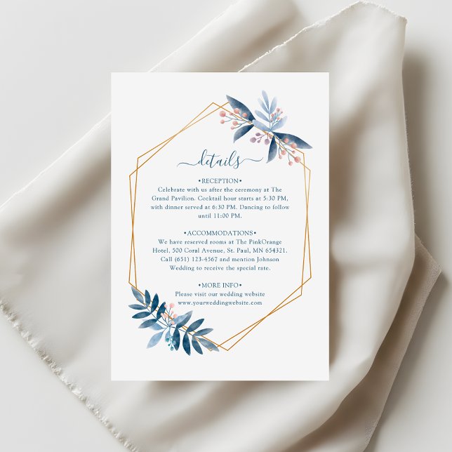 Dusty Blue Greenery Geometric Wedding Details Begleitkarte (Von Creator hochgeladen)