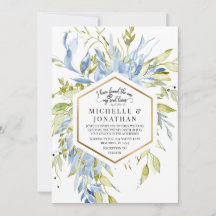 Dusty Blue Greenery Gold Frame Christlich Wedding