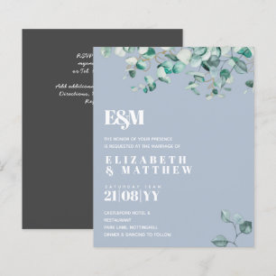 Dusty Blue Greenery Leafy Budget Hochzeit Einladun