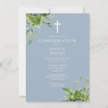 Dusty Blue Greenery Monogram Confirmation