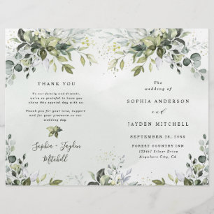 Dusty Blue Greenery Themed Wedding Programs