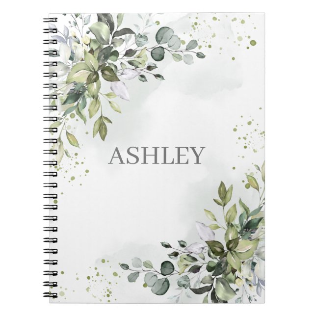 Dusty Blue Greenery Wasserfarbe Personalisierter N Notizblock (Vorderseite)