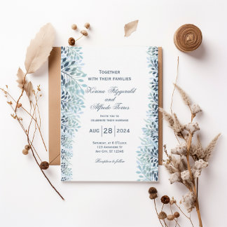 Dusty Blue Greenery Wedding Invitation Einladung