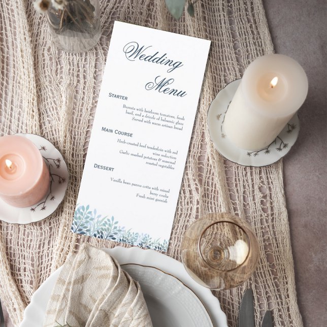 Dusty Blue Greenery Wedding Menu Menükarte (Von Creator hochgeladen)