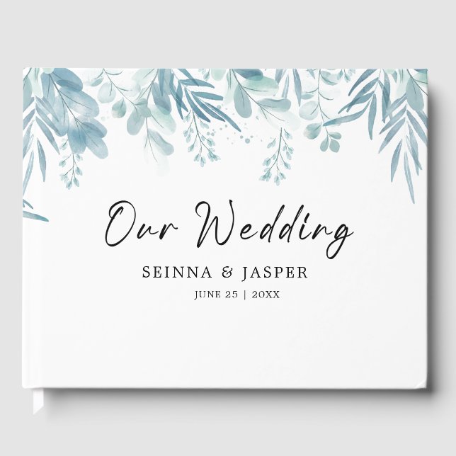 Dusty Blue Greenery Wild Meadow Wedding Gästebuch (Vorderseite)