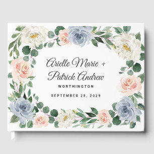 Dusty Blue Grey Blush Pink Peach Floral Wedding Gästebuch