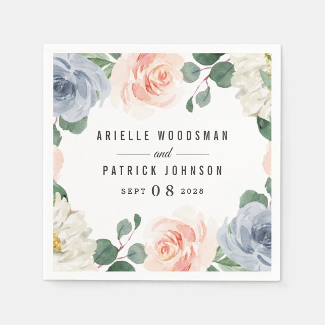 Dusty Blue Grey Blush Pink Peach Floral Wedding Serviette (Vorderseite)