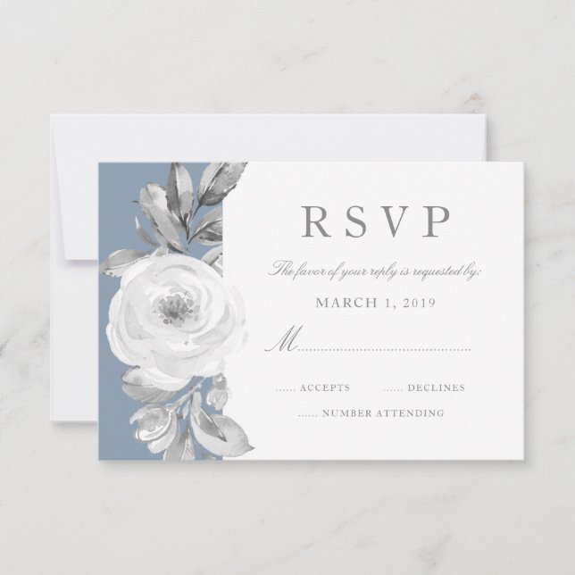 Dusty Blue Grey floral Diamond Wedding RSVP (Vorderseite)