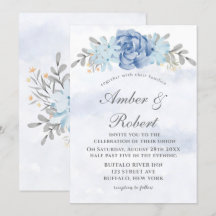 Dusty Blue Grey Peint Peony Invitations de mariage