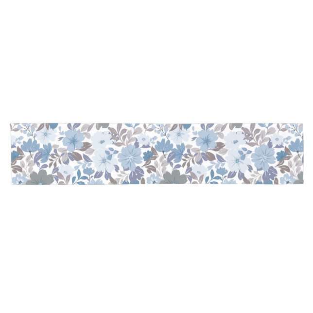 Dusty Blue & Grey Winter Sky Floral Garden Kurzer Tischläufer (Horizontal)