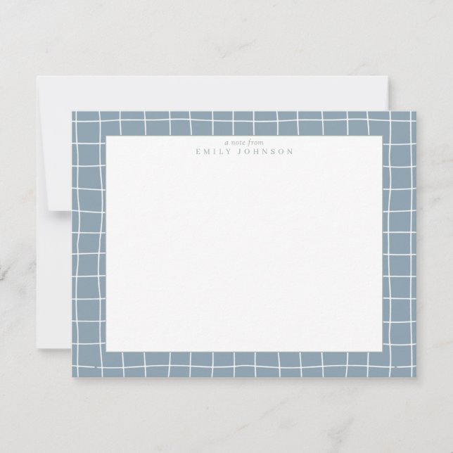 Dusty Blue Grid Frame Note Card Einladung (Vorderseite)