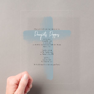 Dusty Blue Griechisch Orthodox Christening Boy Tau Acryleinladungen