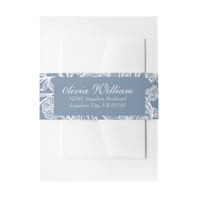 Dusty Blue Hand Drawn Chinoiserie Floral Einladungsbanderole (Vorderseite Beispiel)