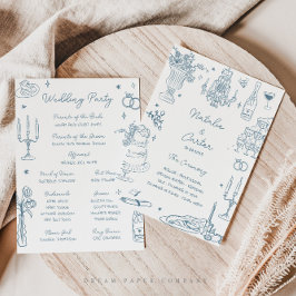 Dusty Blue Hand Drawn Whimsical Wedding Program Einladung