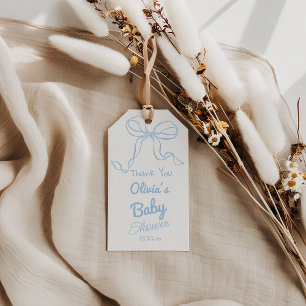 Dusty Blue Hand Gezeichnet Bow Baby Boy Shower Geschenkanhänger