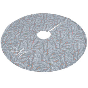 Dusty Blue Hand gezeichnet Weihnachtsbaum Monogram Fleece Weihnachtsbaumdecke