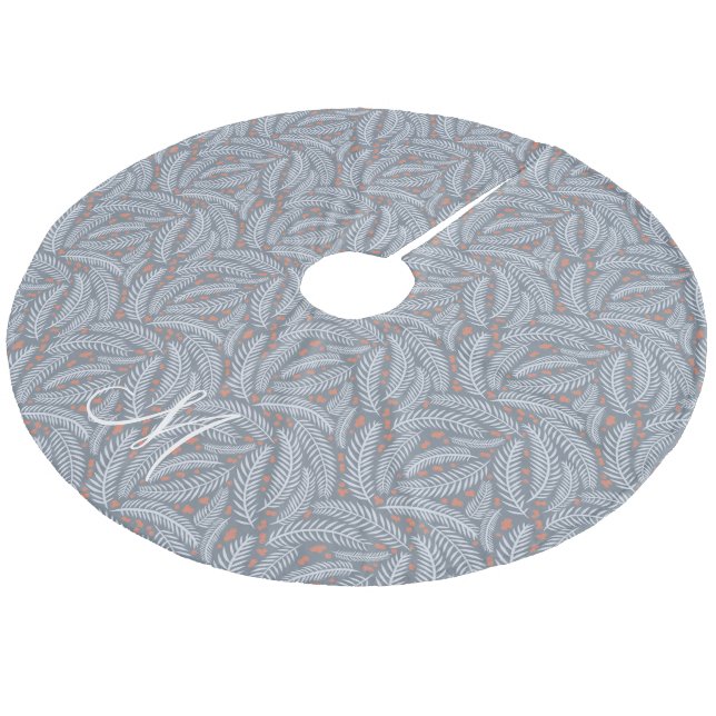 Dusty Blue Hand gezeichnet Weihnachtsbaum Monogram Fleece Weihnachtsbaumdecke (Schrägansicht)