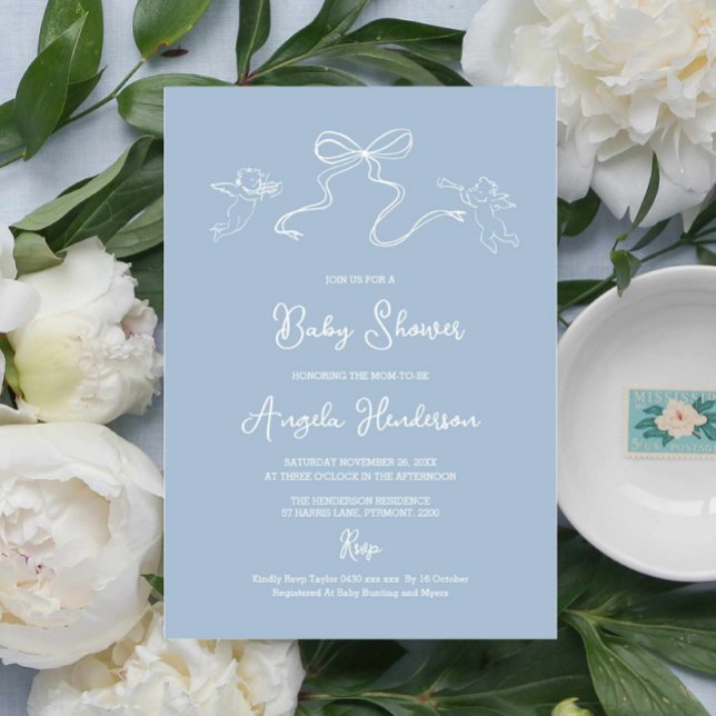 Dusty Blue Hand gezeichnete Babydusche Einladung (Von Creator hochgeladen)