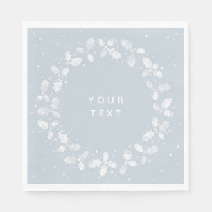 Dusty Blue Hand Printed Holly Wreath Weihnachten Serviette