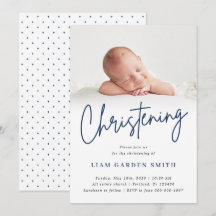 Dusty Blue Handwriting Script Christening Boy