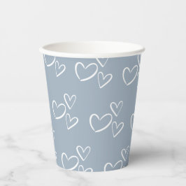 Dusty Blue Handziehen Hearts Baby Shower Pappbecher