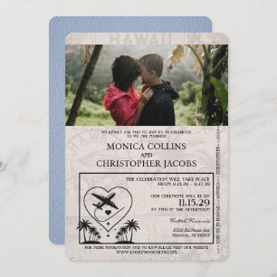 Dusty Blue Hawaii Passport Hochzeit Einladung
