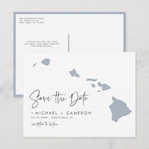 Dusty Blue Hawaii Staat QR-Code Save the Date Ankündigungspostkarte