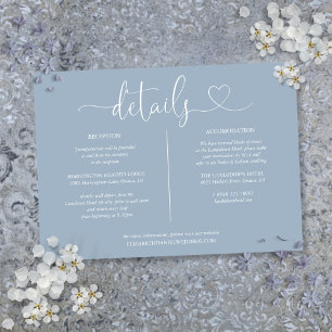 Dusty Blue Heart Schrift Details Informationskarte Einladung