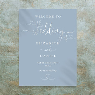 Dusty Blue Heart Script Mariage Affiche de bienven