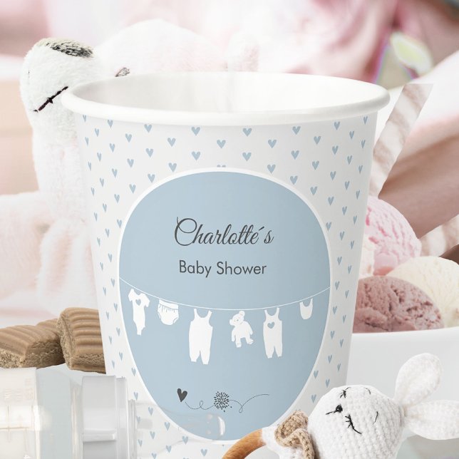 Dusty Blue Hearts Baby Boy Shower Pappbecher (Cute Dusty Blue Heart Pattern Baby Boy Shower Paper Cups ©Susanne Sachers - Sunny Mind 🌞)
