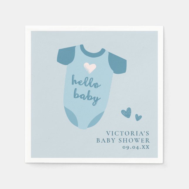 Dusty Blue Hello Baby Baby Script Baby Dusche Serviette (Vorderseite)