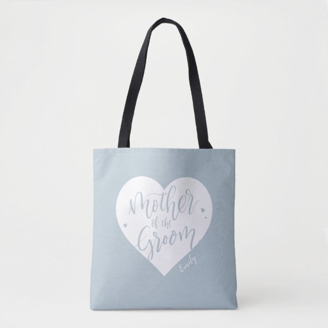 Dusty Blue Herz & Drehbuch Mutter des Bräutigams Tasche (Vorderseite)