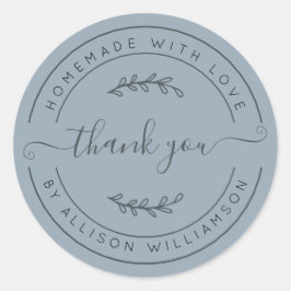 Dusty Blue Homemade Thank You Label Runder Aufkleber