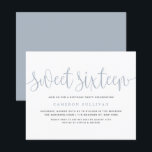 Dusty Blue Hübsch Calligraphy Sweet 16 Einladung<br><div class="desc">Feiern Sie die Eltern mit dieser anpassbaren, süßen 16 Party Einladung, die den Satz "Geburtstagsparty" in spielerischer, skurriler Schrift enthält. Ideal für traditionelle oder moderne Themen. Personalisieren Sie diese durch Hinzufügen von Namen, Datum, Adresse und anderen Details. Ob Sie einen Brunch, eine Ansammlung im Hinterhof oder ein gemütliches Hallenfest veranstalten,...</div>