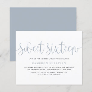Dusty Blue Hübsch Calligraphy Sweet 16 Einladung