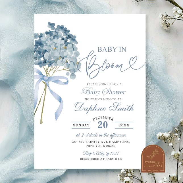 Dusty Blue Hydrangea Babydusche Einladung (Von Creator hochgeladen)
