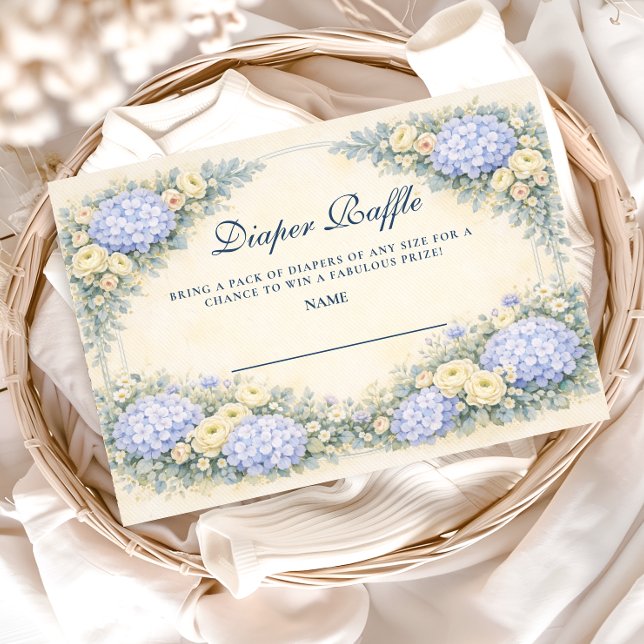 Dusty Blue Hydrangea Baroque Floral Diapper Raffle Begleitkarte (Von Creator hochgeladen)