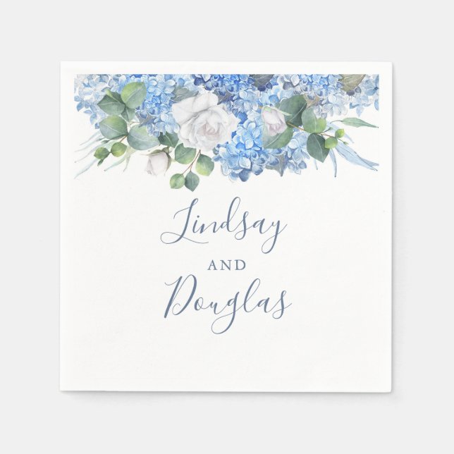 Dusty Blue Hydrangea Blumengrün Elegant Serviette (Vorderseite)