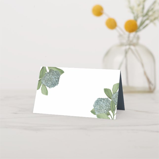 Dusty Blue Hydrangea Einfache Elegant Platzkarte (Vorderseite)