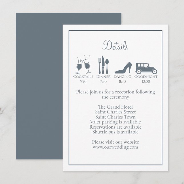 Dusty Blue Hydrangea Elegante Kalligraphie Details Begleitkarte (Vorne/Hinten)