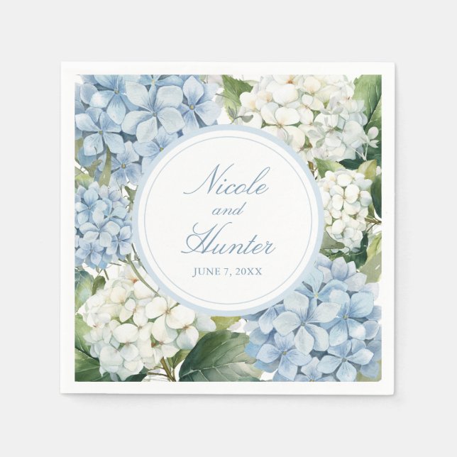 Dusty Blue Hydrangea Floral Wedding Serviette (Vorderseite)