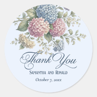 Dusty Blue Hydrangea Floral Wedding Thank You Runder Aufkleber