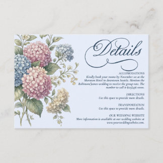 Dusty Blue Hydrangea Flowers Wedding  Begleitkarte