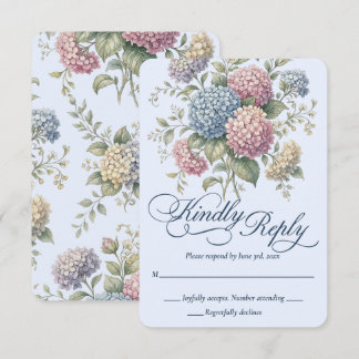 Dusty Blue Hydrangea Flowers Wedding RSVP Card Karte