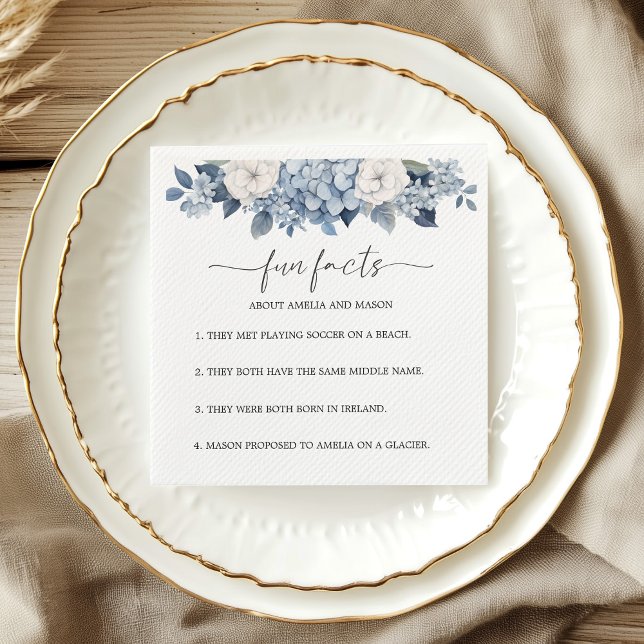 Dusty Blue Hydrangea Fun Facts Wedding Napkins Serviette (Dusty Blue Hydrangea Fun Facts Wedding Napkins)